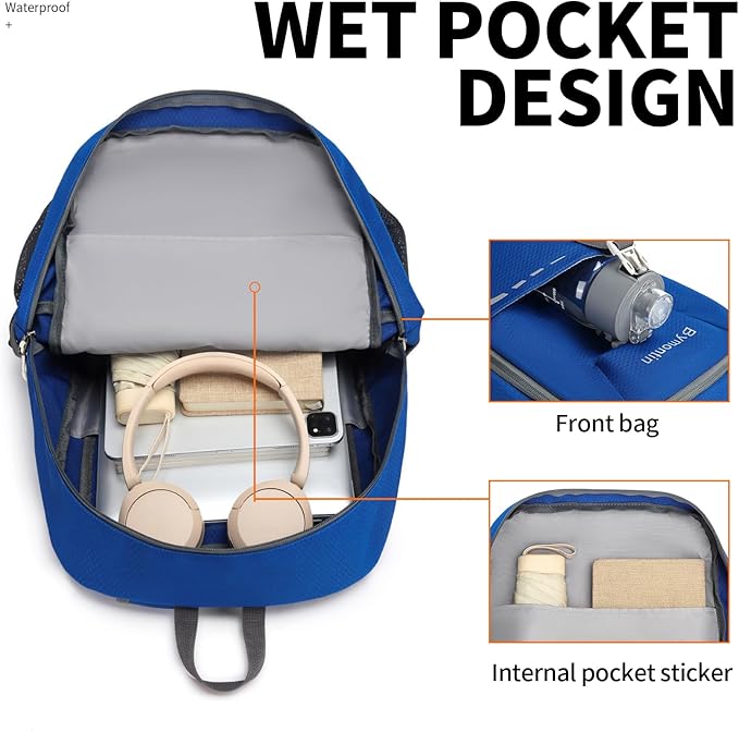 45L Lightweight Packable Backpack – Durable Foldable Daypack for Travel, Hiking, and Gym (Blue)