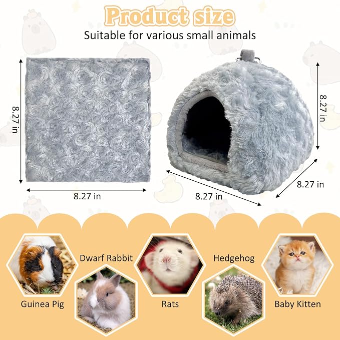 PINVNBY Guinea Pig Hideout House Ferret Bed Chinchilla House Cave Bunnies Hides Winter Nest Hamster Cage Accessories Rat Bedding for Small Animals Dwarf Hedgehogs Rabbit（Grey）