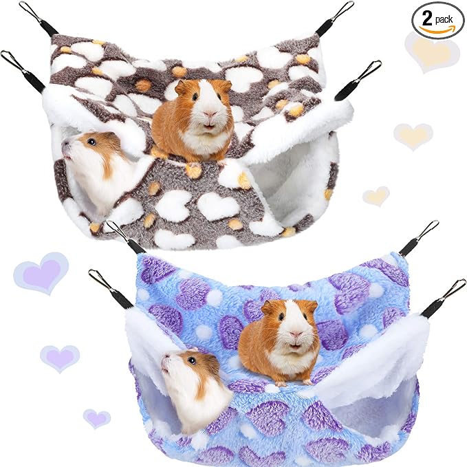 Boao 2 Pcs Guinea Pig Rat Hammock for Pet, Purple, Coffee, Heart Pattern | Ferret Hamster Hanging Hammock, Guinea Pigs Accessories, for Small Animals Chinchilla Parrot Sugar Glider Ferret Squirrel