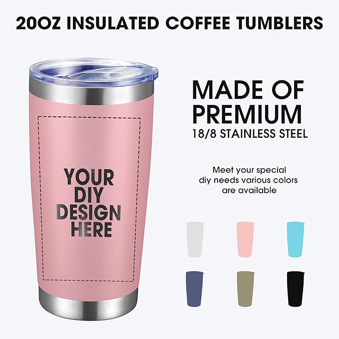 Personalized Custom Tumbler Print in USA 100 Pcs 20oz Stainless Steel Coffee Cup with Lid & Straw Double Wall Insulated Tumbler with Colorful Text Logo Photo
