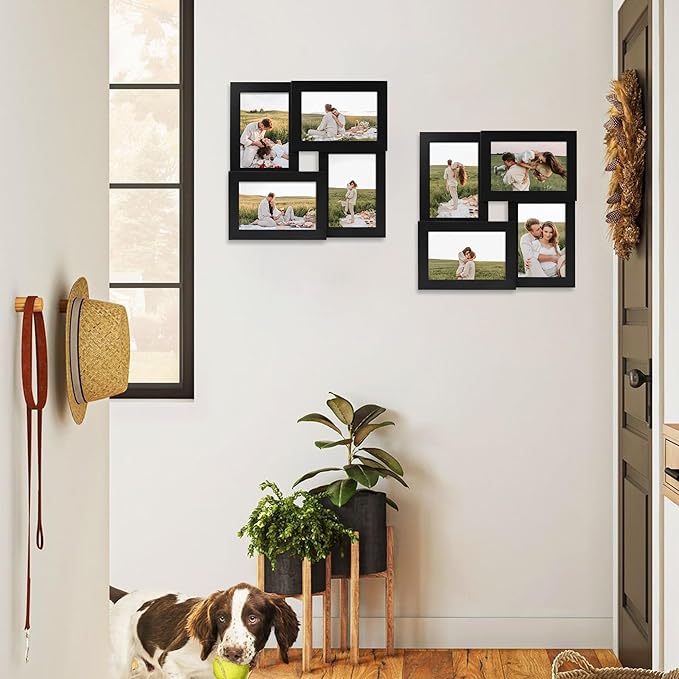 4x6 Collage Picture Frames Set of 1, Multi Family Photo Frame with Real Glass, Displays Four 4x6 Photo, Wall Decor Wall Hanging or Tabletop, Black