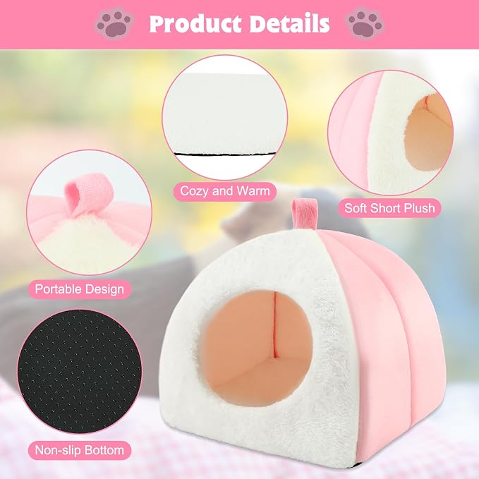 BWOGUE Guinea Pig Bed Hideout, Washable Hamster Cave for Small Animals | Removable Cushion for Cleaning, Warm Fleece Nest, Washable Bed, 10.23 x 10.23 x 11 in, Dwarf Rabbits Hedgehogs