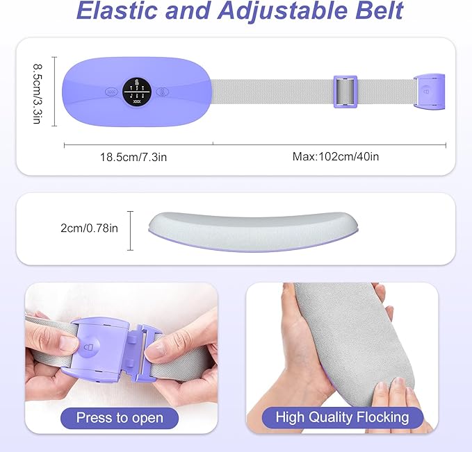 Portable Heating Pad for Period Cramps: Cordless Menstrual Heating Pad with 3 Heat Levels and 3 Massage Modes, 3s Fast Heating for Women and Girl Purple