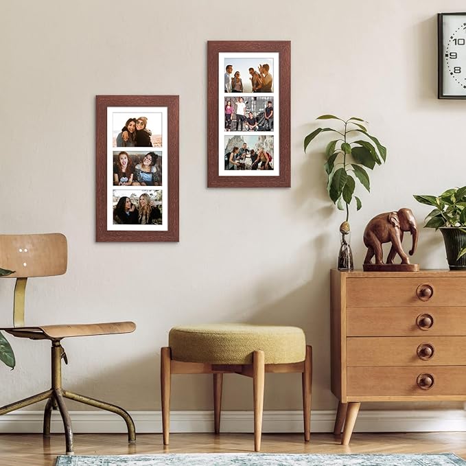8x16 Picture Frame Display 3 opening Picture Frame 5x7 Collage,Multi Photo Frame with Mat,Plexiglass,Horizontal and Vertical Formats for Wall Decor,Walnut Wood Grain