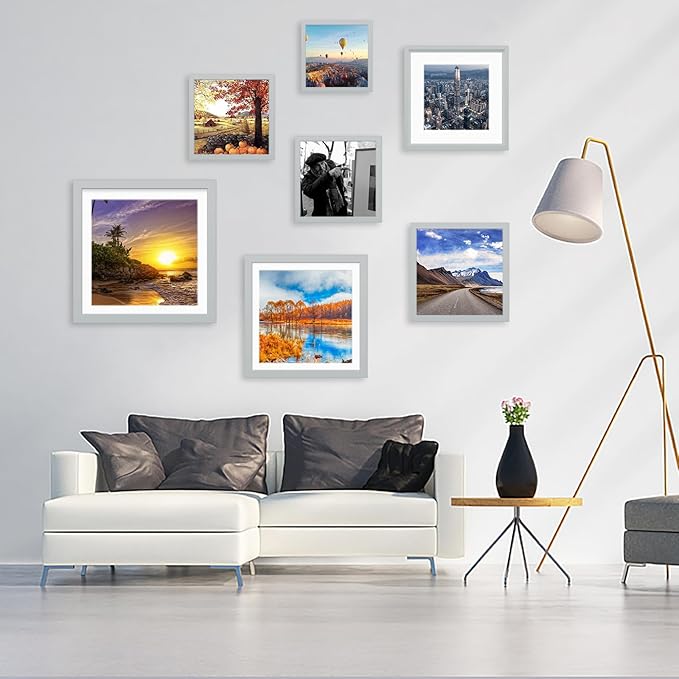 12x12 Wood Picture Frames for Wall Hanging or Tabletop,Diamond Painting Frame Baby Scan Picture Frames with 2 Mats Display 8x8 or 10x10 for Family Walls Decoration,Anniversary,Wedding,Christmas(Gray)