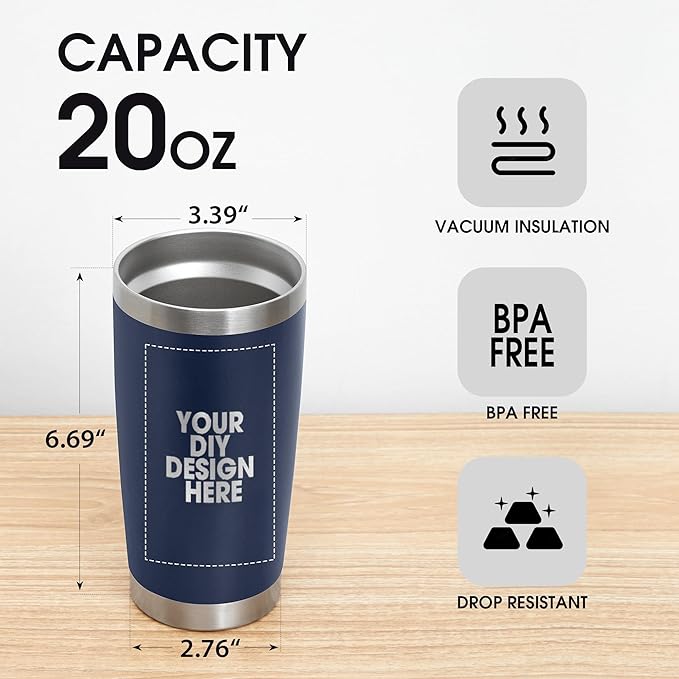 Personalized Custom Tumbler Print in USA 100 Pcs 20oz Stainless Steel Coffee Cup with Lid & Straw Double Wall Insulated Tumbler with Colorful Text Logo Photo