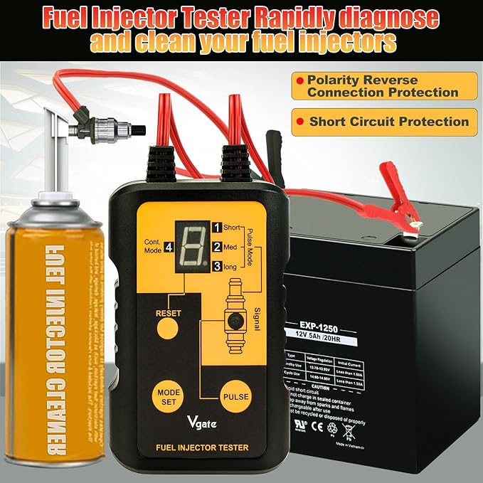 JUTA VT200 Fuel Injector Tester Cleaner Tool Fuel System Cleaner with 2 Size Cleaning Adapters for Gasoline Engines