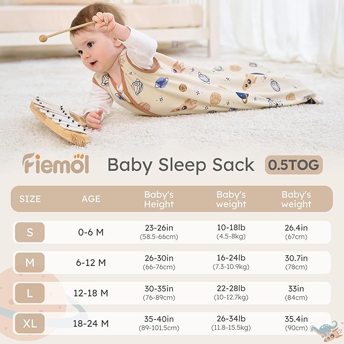 Baby Sleep Sack 0-6 months, 100% Cotton Sleeping Sack for Newborn and Infant, 3 Pack Baby Wearable Blanket for Boy and Girl, 0.5 Tog Lightweight Double Zipper Sleep Bag Coffee Dinosaur Planet
