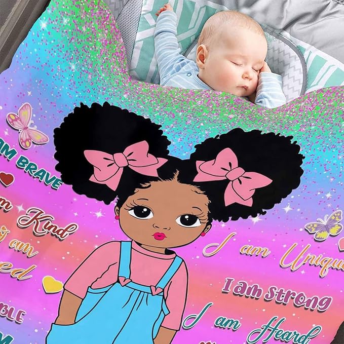 D-Story Custom Blanket with Name Text, Customized Flannel Throws Blankets Personalized Blanket Black Girl Blanket for Adults Kids Birthday Day Gift