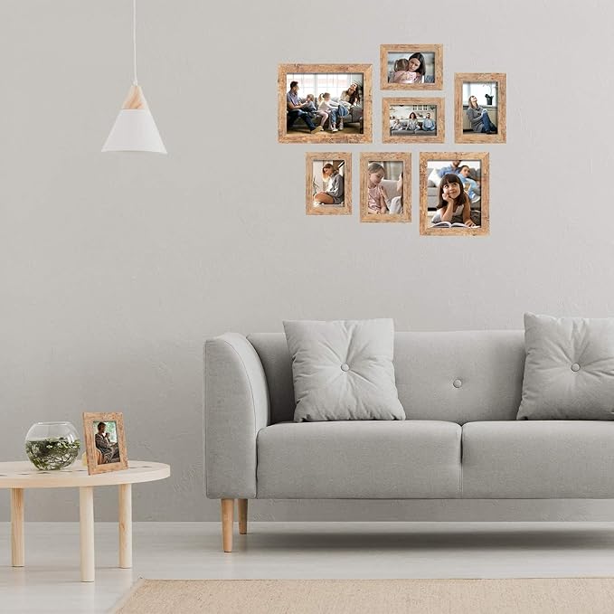 iRahmen 8.5x11 Picture Frame Set of 4, High Definition Real Glass Rustic Brown Frame, Wood Photo Frames 8.5 by 11 Diploma Document for Wall Hanging and Tabletop Display