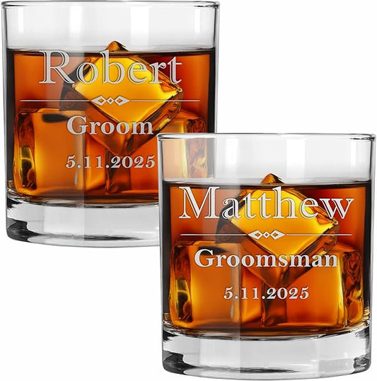 Blue Ridge Mountain Gifts Personalized Engraved 11oz Whiskey Glass – Custom Groomsmen Gift for Wedding Party – Etched Rocks Glass for Bourbon, Scotch, and Cocktails (2)