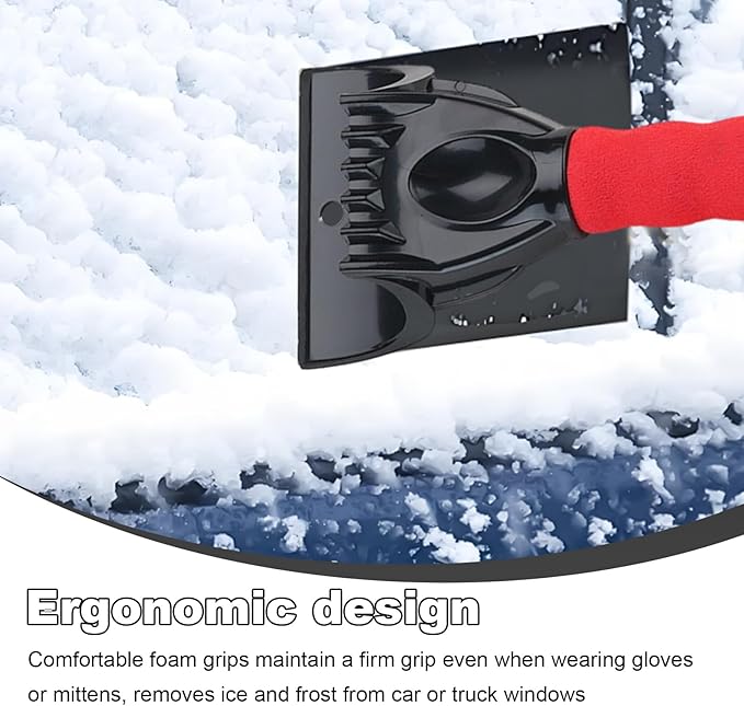 Ice Scraper for Car Windshield, Scratch Free Foam Gripped Windscreen Snow Scraper Frost Ice Crusher, Winter Window Snow Shovel Frost Removal Tool for Car Small Trucks (Red)