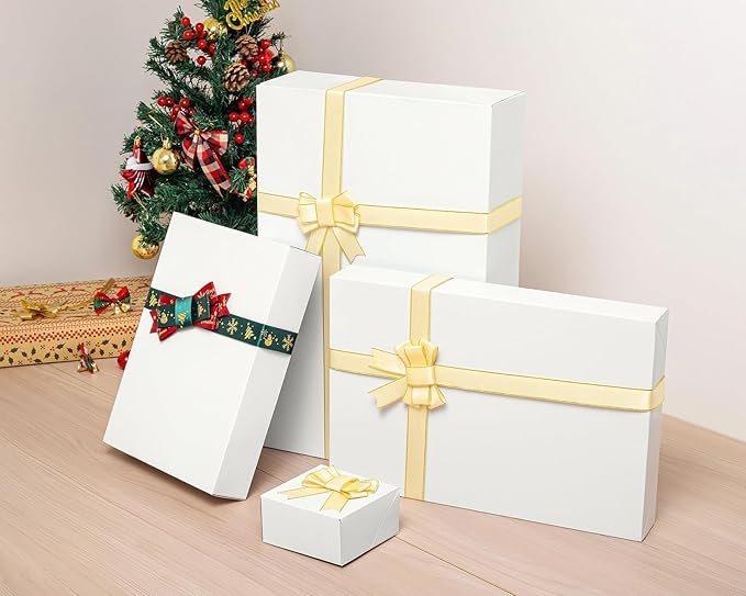 Mefleet 16 Pack Gift Boxes with Lids Assorted Sizes Small to Extra Large Different Size Shirt Box for Wrapping Christmas Presents, Holidays, Birthday Gift White