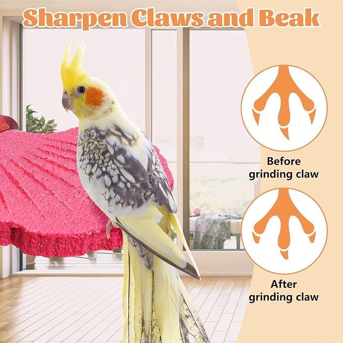 3 Pcs Bird Perch Resin Bird Beak Grinding Stone Leaf Shape Perch Stand Foot Clawing Trimmer Birds Cage Accessories for Cockatiels Conures Budgies Lovebirds (Pink)