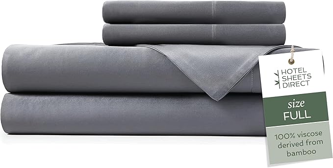 Hotel Sheets Direct 4 Piece Bed Sheet Set Full Size, 100% Viscose Derived from Bamboo Sheets Set with 2 Pillowcases, Cooling & Breathable Luxury Bedding, Moisture-Wicking & Silky Soft, Dark Gray
