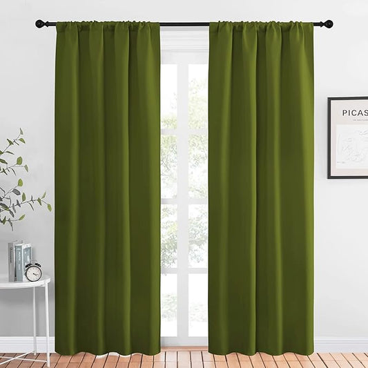 NICETOWN Blackout Curtains for Living Curtains, Olive, 1 Pair, 34-inch W x 84-inch L, Home Decorations Thermal Insulated Solid Pole Top Blackout Drapes for Living Room