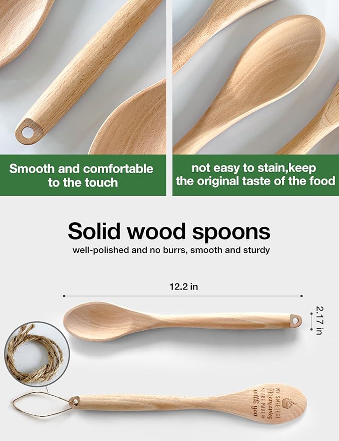My Sweetest Memories Are Made with You Funny Wooden Spoons for Cooking, Salad Mixing Stir Serving Spoon, Kitchen Accessories Valentine's Day Gifts for Woman Men Husband Wife