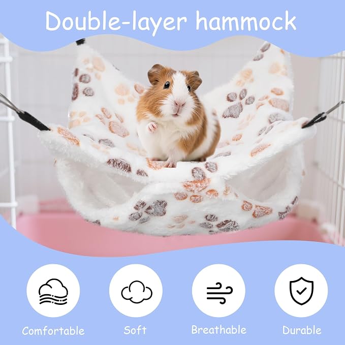 4 Pack Small Animal Hammock, 11.4x11.4 Inch Guinea Pig Rat Ferret Hanging Bed with Metal Hooks, Fleece Cage Accessories for Chinchilla Sugar Glider, 4 Colors