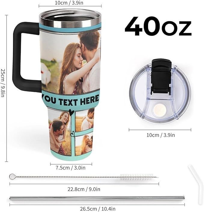 Personalized Tumbler Custom Insulated Travel Mug Custom Drinking Coffee Cup with Photos and Text 40oz Christmas Birthday Gift