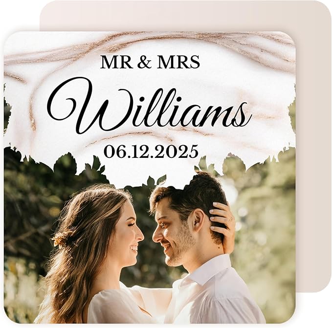 40 Pack Personalized Wedding Coasters, Custom Cardboard Coasters for Drinks with Photo Print and Text, Keepsake Wedding Favors and Gifts for Couples, 4x4 Square, Design 6