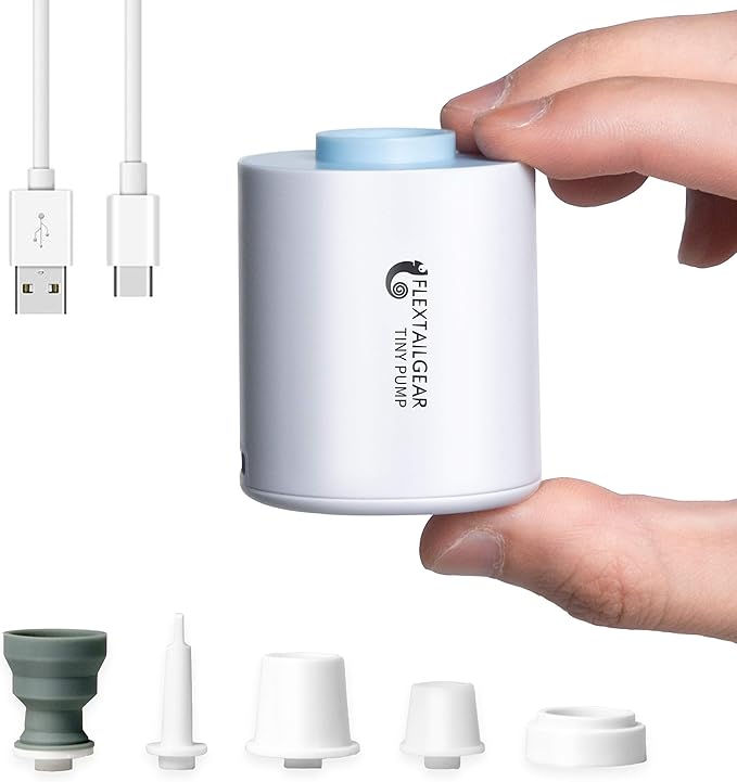 FLEXTAILGEAR Tiny and Portable Air Pump Ultra-Mini Pump with 1300mAh Battery USB Rechargeable to Inflate Deflate for Pool Floats, Air Bed, Air Mattress Swimming Ring, Vacuum Storage Bags