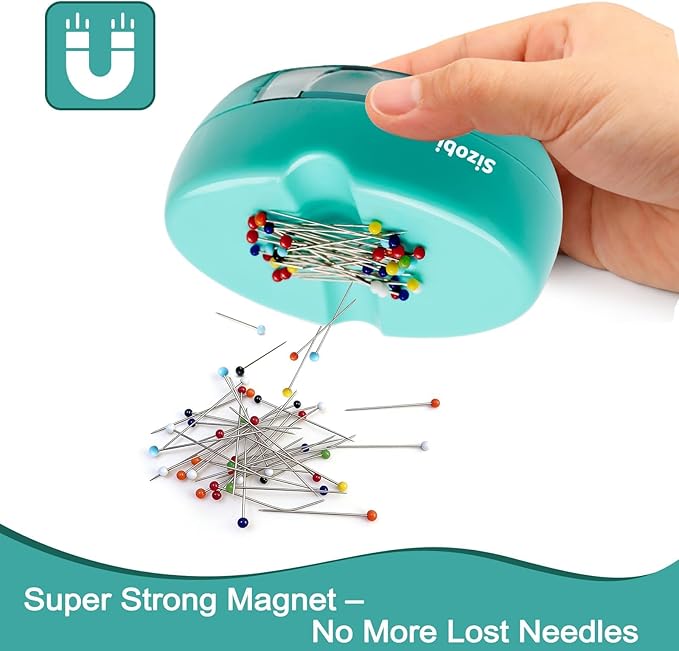 Sizobi Magnetic Pin Holder with 100 Pcs Pins, Sewing Supplies Organizer | Magnetic Pin Cushions for Sewing, Needle Magnetic Quilting Pins Holder Organizer, Bobby Pin Holder, Paper Clip Holder