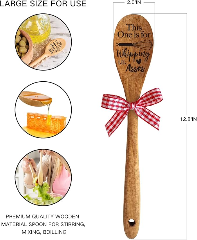 2 Pieces Soup Salad Mixing Stir Serving Wooden Spoon with Funny Sayings for Cooking, Gifts for Chef Mom Grandma Wife Friends Christmas Birthday Thanksgiving Day Stocking Stuffers Gift Decor