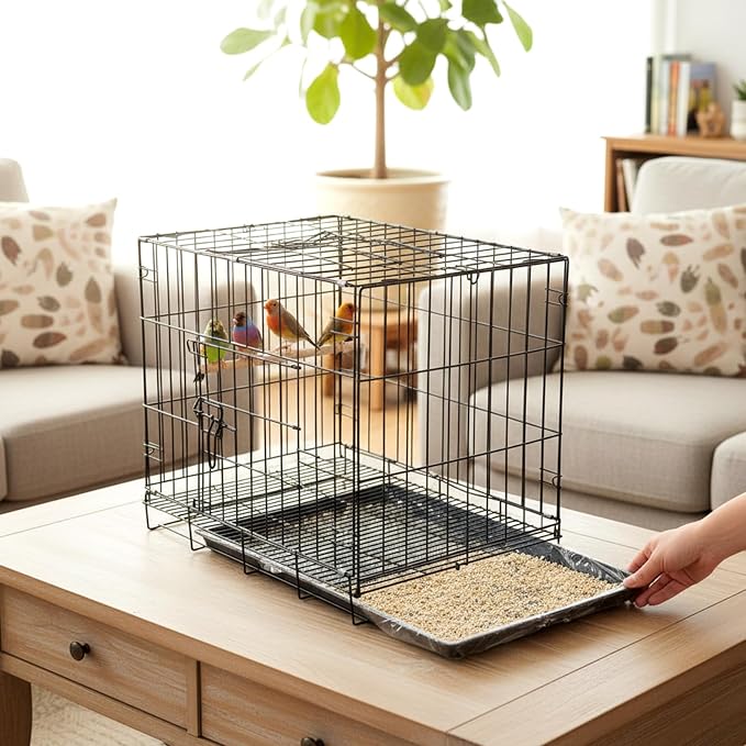 100 Pcs Large Disposable Bird Cage Liners Bulk 34'' x 22'' Elastic Plastic Small Animal Birds Cage Tray Liners Waterproof Universal Film Bird Accessories for Cockatiels Finches Canaries