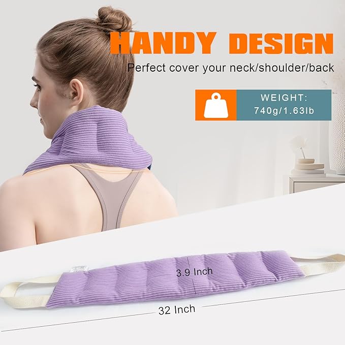 uncn Heating Pad for Neck and Shoulders and Back Moist Small Microwavable Neck Wrap Warmer Weighted Heat Wrap Microwave Heatable Rice Beanbag Cervical Hot Pack Lavender Scented 1.5Pounds