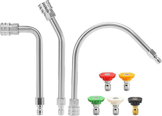 Pressure Washer Extension Wand-30°, 90°, 120° Gutter Cleaner Attachment Kit with 5 Nozzle Tips, 1/4" Quick Connect, High Power Washer Lance for Roof, Deck, Car, Gutters, 4000 PSI