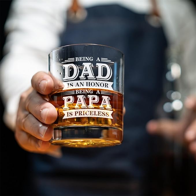 Papa Whisky Glass Birthday Gifts for Papas from Grandkids Being a Papa is Priceless 11Oz Old Fashioned Whisky Glass Christmas Fathers Day Drinking Glasses Present for Papas