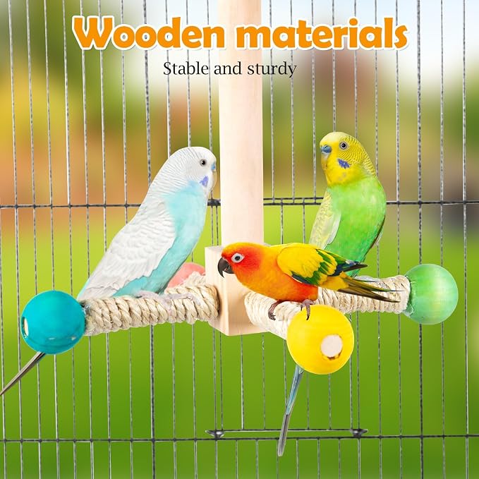 FrgKbTm Rotating Bird Perches Toy, Interactive Spinning Parrot Parakeet Toys, Wooden Exercise Stand Bird Cage Accessories for Budgies,Cockatiels,Small Birds