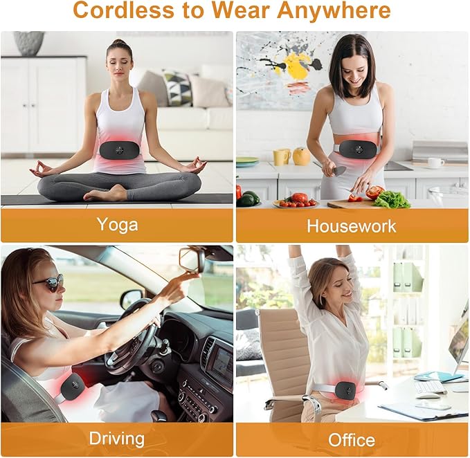Portable Heating Pad for Period Cramps: Cordless Menstrual Heating Pad with 3 Heat Levels and 3 Massage Modes, 3s Fast Heating Gift for Women and Girl Black