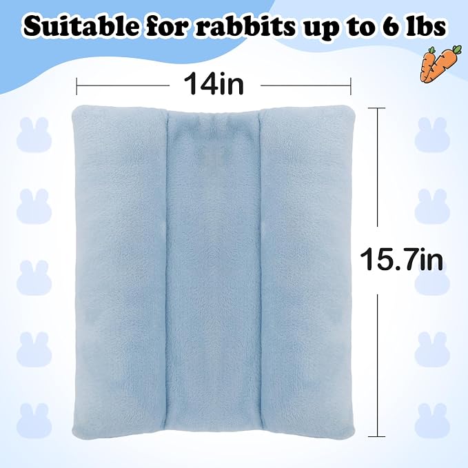 MEWTOGO 15.7" x 14" Bunny Bed for Rabbit Cage, Thickened & Soft | Prevent Sore Hocks Plush Mat with Cotton Lounger Pillows, Small Animal Flop Mat for Hutch Sleeping Indoor, Light Blue