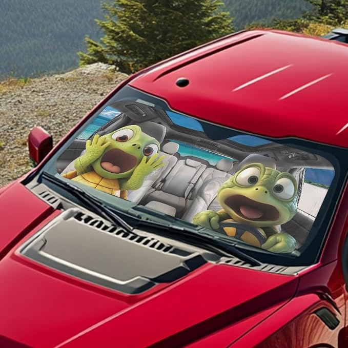 Funny Windshield Sun Shade Foldable Cute Frog Car Front Window Covers for Cars SUV Truck Heat Blocker Visor Protector with Storage Bag Blocks UV Rays and Keeps Your Vehic Cool