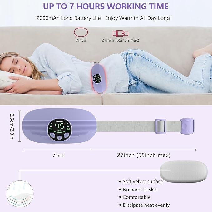 Heating Pad for Period Cramps Portable Cordless 3S Fast Period Heating Pad Cramp Relief with 3 Heat Levels and 3 Massage Modes Menstrual Electric Waist Wrap Belt for Pain Relief Gifts for Her
