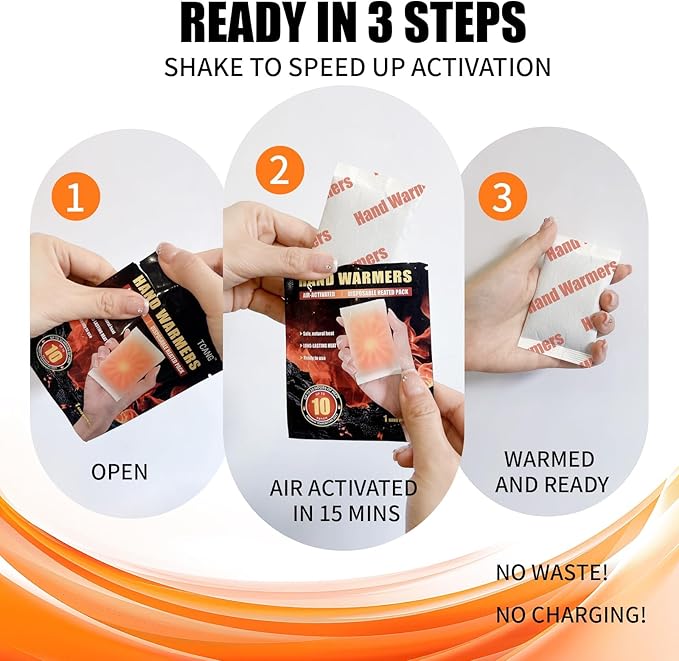 Hand Warmers Disposable - Up to 15 Hours of Heat - 50/100/200 Pack Super Long Lasting Air Activated Warmers, All Natural, Portable for Body, Hands & Toes - Odorless Hot Warmer Heater for Outdoor Sport