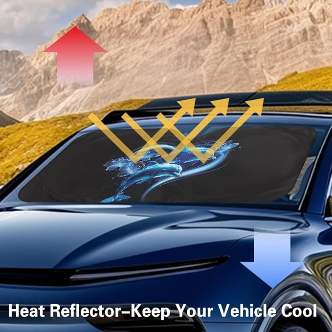 Loving Dolphin Front Window Sunshades All Seasons Front Windshield Sun Visor Protector 66.5x34.4inches Car Accessories for Car Pickup Truck SUV