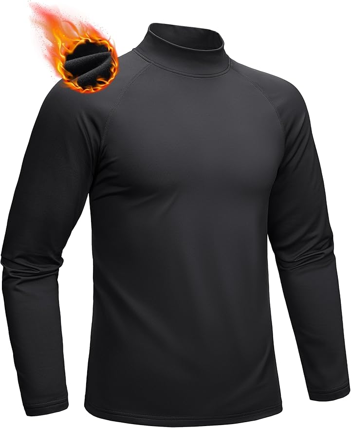 MAGCOMSEN Men's Thermal Shirt Mock Turtle Neck, Fleece Lined Long Sleeve Undershirts, Athletic Warm Base Layer Winter Top
