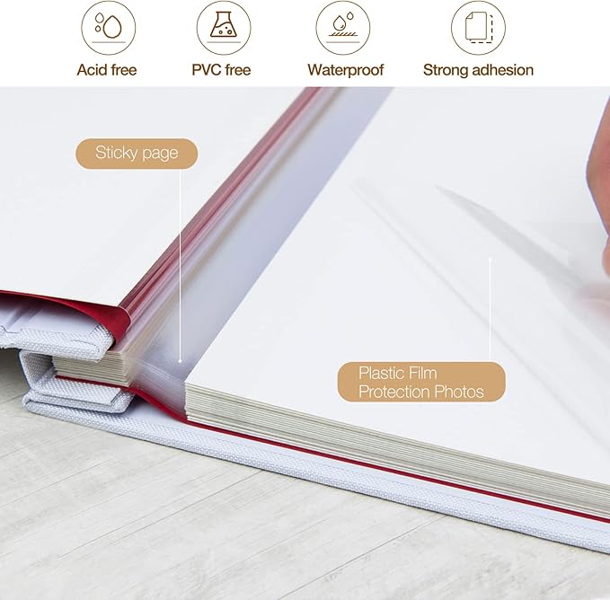 potricher 13.2x12.8 Inch Self Adhesive Photo Album Linen Cover 80 Pages Sticky 3x5 4x6 5x7 6x8 8x10 8.5x11 Magnetic DIY Scrapbook Photo Album with A Metallic Pen (White)