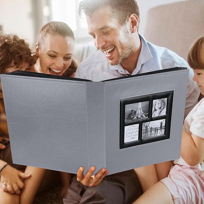 Ywlake Photo Album 4x6 600 Pockets, Large Capacity Family Wedding Leather Picture Albums Holds 600 Horizontal and Vertical Photos Grey