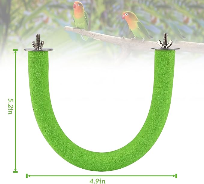 Rypet U-Shaped Parrot Perch, Quartz Bird Perch for Cage(Green S) | Safe Chew & Rest Perch for Large Birds, Durable Non-Toxic Cage Accessory, for Parakeets Cockatiels Conures Macaws