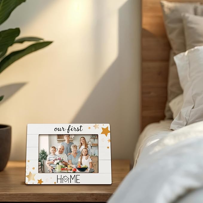 Family Picture Frames, House Warming Gifts New Home, Housewarming New Home Gifts Wooden Photo Frames, New Home Memories First Time Home Buyer GiftPicture Photo Frame for Desk Table 4X6 Photos