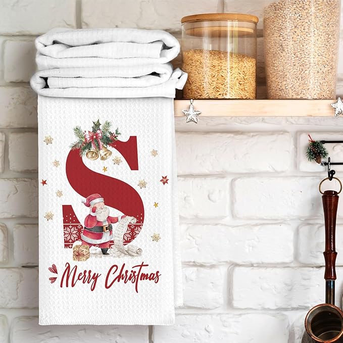 Christmas Initial Letter S Kitchen Towels Personalized Gifts Dish Towels Hand Towels for Kitchen Decorations, Christmas Birthday Gifts for Women, 24x16 Inch
