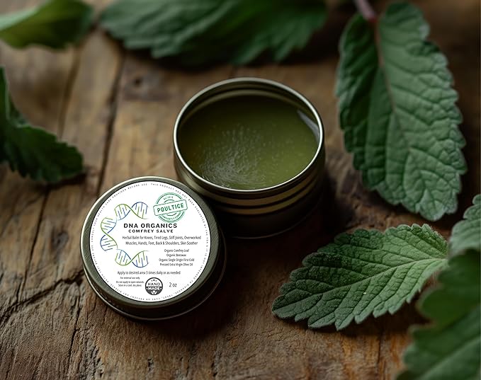 DNA Organics Comfrey Salve Ointment 2oz – Organic Herbal Salve for Bones, Muscles, Joints, Knees, Skin & Tattoo Care. Herbal Balm for Soothing Relief. Handcrafted, Slow-Infused, No Chemical Fillers