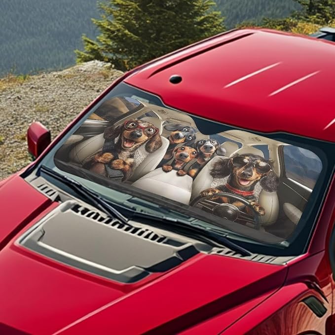 Dachshund Dog Car Front Windshield Sun Shade Universal Fit Funny Windshield Sunshade Sun Visor Shield Heat Blocker Visor Protector Blocks Max UV Rays and Keeps Your Vehicle Cool