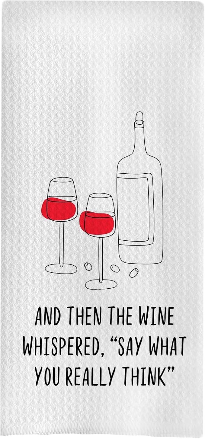 Wine Lovers Kitchen Towels - Funny Wine Gifts Decorative Waffle Weave Dish Towels, Hand Tea Towel (16×24 Inches)