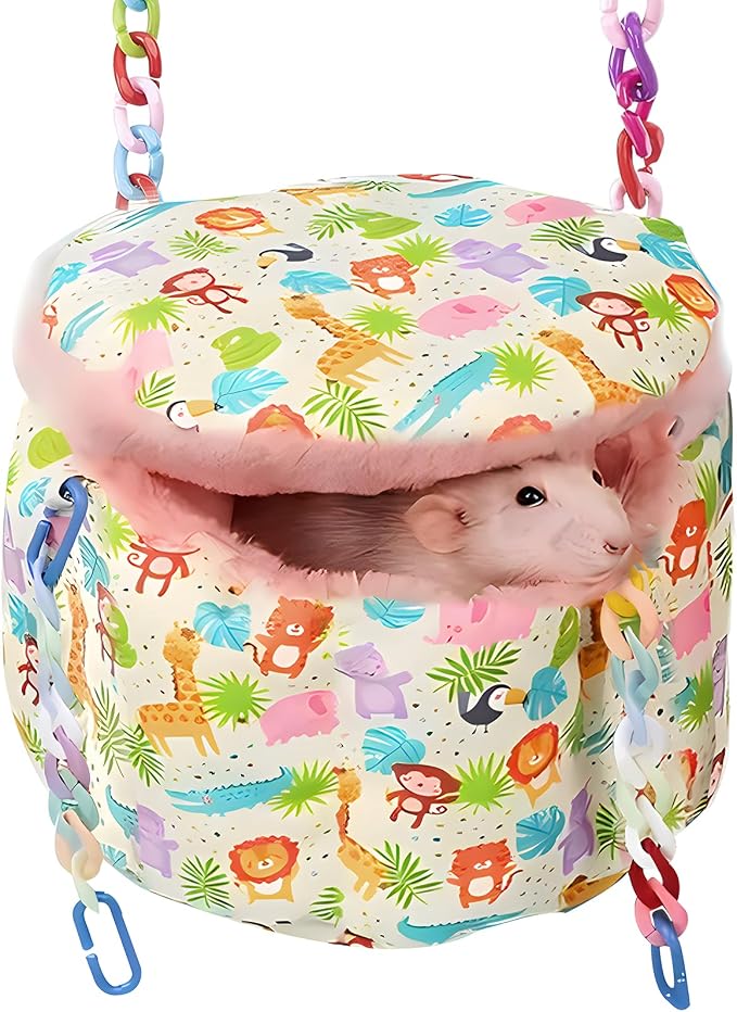 Rat Hammock for Cage, Warm Sleeping Nest Bed with Privacy Cover | Hanging Rat Bed with Adjustable Chain Links, Thick Soft Cotton, Fits 1-2 Rats & Sugar Gliders to Cuddle, Great for Winter
