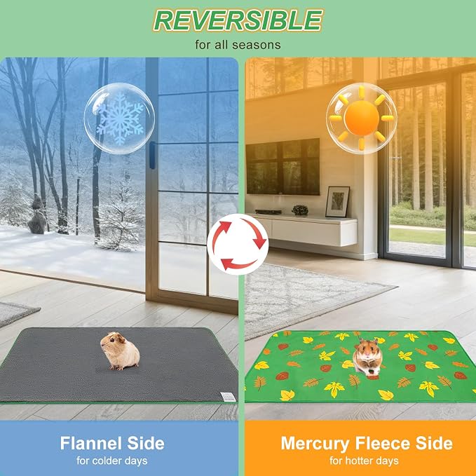BEAUTYZOO 2Pack Washable Reversible Guinea Pig Cage Liners, Fleece Bedding | 16x24" Fleece Cage Liners, Waterproof Leakproof Super Absorbent Washable Reusable Pee Pads for Guinea Pig, Rabbit, Hamster