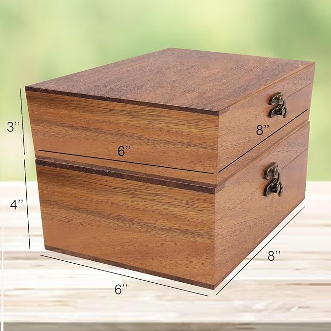 Personalized Walnut/Pine Wooden Keepsake Box 8 * 10 * 3.4 in, Custom Engraved Family Memory Wooden Box, Large Walnut with Initials Story Storage Boxes, Personalized Name Decorative Boxes